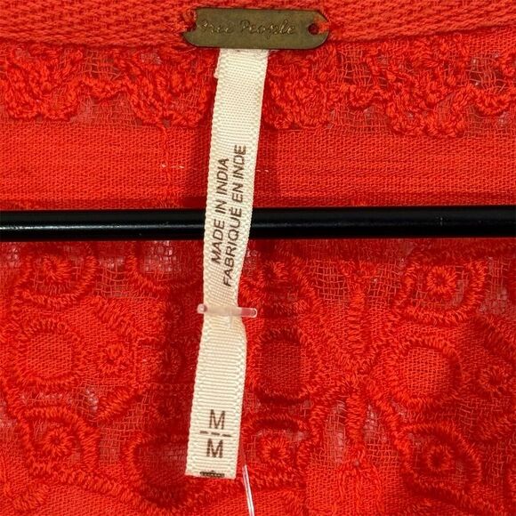 Free People Parisian Nights Red Lace Bell Sleeve Boho Top M NWT Romantic Western - Picture 4 of 9